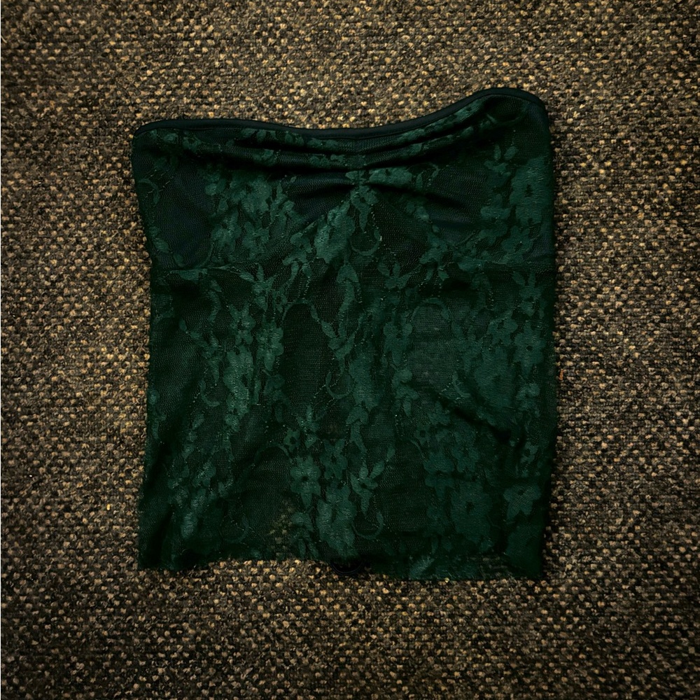 SHEIN Green Lace Strapless Top